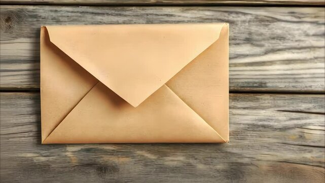 A closed brown envelope resting on a wooden surface.