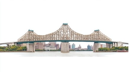 Steel Bridge Structure Over River Isolated Against White Background
