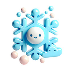 Cute 3D Plastic Snowflake Icon with Cloud and Snowballs, Transparent Png