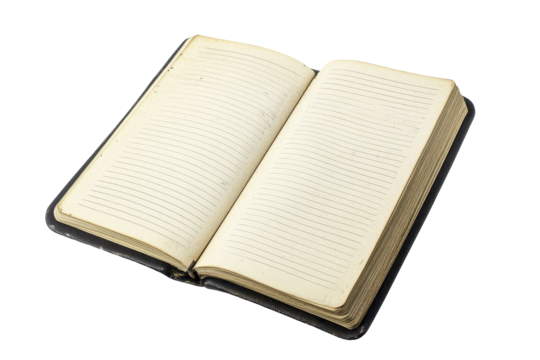 Professional black lined notebook open and closed position on white surface ideal for note taking and journaling anytime and anywhere