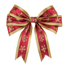 Elegant red and gold Christmas ribbon bow isolated on transparent background background