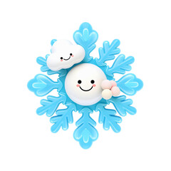 Cute 3D Plastic Snowflake Icon with Cloud and Snowballs, Transparent Png