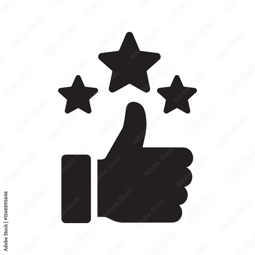 Poster positive feedback and approval icon with thumbs up and stars representing customer satisfaction exce
