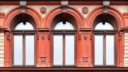 Detailed Victorian Window Frame with Arched Top on White Background