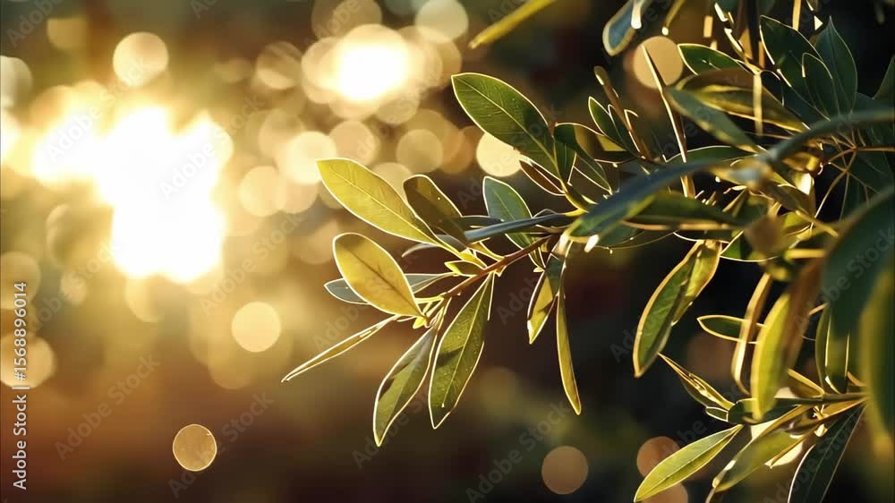 Poster green leaves illuminated by sunlight, creating a soft, dreamy bokeh effect in the background.