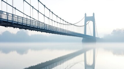 Stunning Steel Suspension Bridge Spanning a Large River on White Background