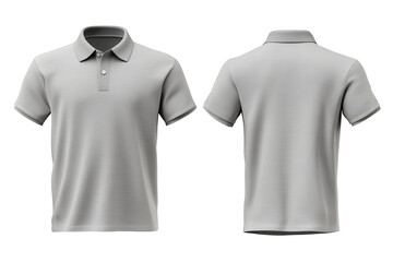 Plain gray polo t shirt mockup design showcasing the front and back views for casual wear or branding opportunities in various settings
