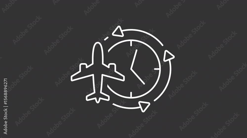 Poster jet lag white line animation. sleep disorder of time zones change animated icon. international fligh