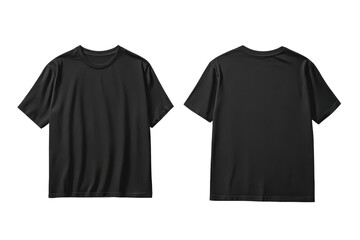 Blank black t-shirt displayed from front and back on a white background for apparel showcasing or design purposes