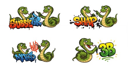 Obraz premium Cartoon snakes engaging in graffiti art