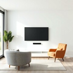 Modern living room with two chairs and a wall mounted television