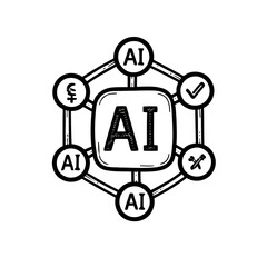 AI Applications and Capabilities Doodle Icon. (AI Generated)