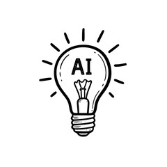 Hand-Drawn Lightbulb with AI Logo Sketch. (AI Generated)