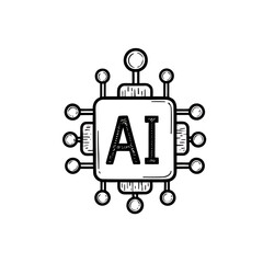 Artificial Intelligence Microchip Sketch. (AI Generated)