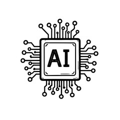 Detailed AI Processor Chip Doodle Icon. (AI Generated)