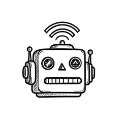 Vintage Robot Head Sketch Icon. (AI Generated)