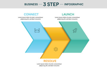 Zigzag Arrow Shape Infographic Template With 3 Options, Steps, Parts, Segments. Vector Illustration For Business Financial Report.