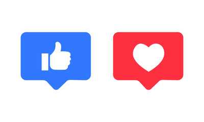 Thumbs up and heart emoji reaction icon. 3D speech bubble style like and love buttons for social media notification, posts, and chats emoji post reactions set. Vector Illustration.