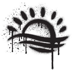 Sunset on beach graffiti with black spray paint. vector illustration.