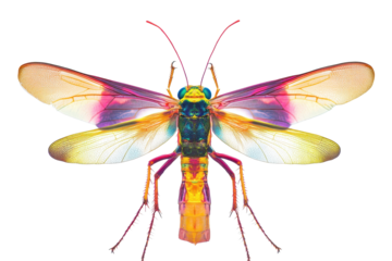 Colorful dragonfly insect with transparent wings showcasing vibrant hues in a striking display