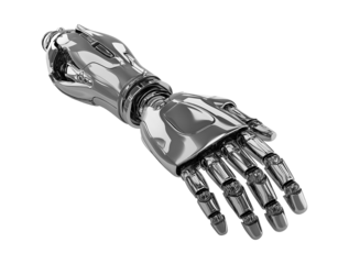 Robot hand with the palm facing up isolated on a transparent background