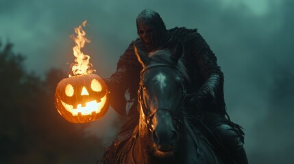 Demonic figure on horseback in full moon