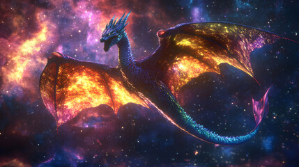 Majestic Cosmic Dragon against a Starry Cosmic Backdrop