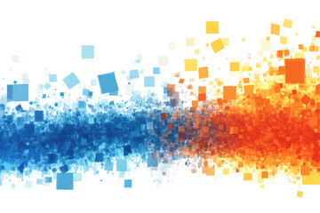 Colorful abstract background featuring blue and orange pixels blending seamlessly into a vibrant gradient of square shapes