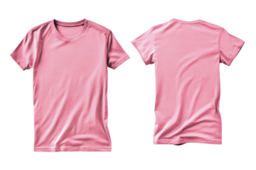 Blank pink t shirt template showcasing front and back view for design mockups and customization opportunities