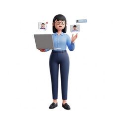 3D Render of a Businesswoman Using a Laptop for Video Conferencing