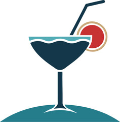 Tropical cocktail with fruit slice silhouette isolated on white background