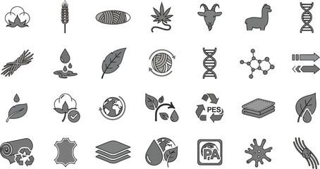 Collection of various icons representing different materials and nature