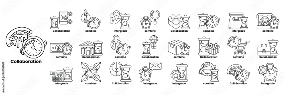 Poster a collection of symbols and icons that represent the concept of collaboration