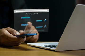 Businessman chats with AI to analyze and inquire about business data, growth and planning.
