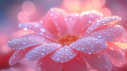 Fototapeta premium Delicate pink flower with dew drops