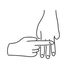 Obraz premium Illustration of two hands interacting with one pointing at the other hand in a simple line drawing style