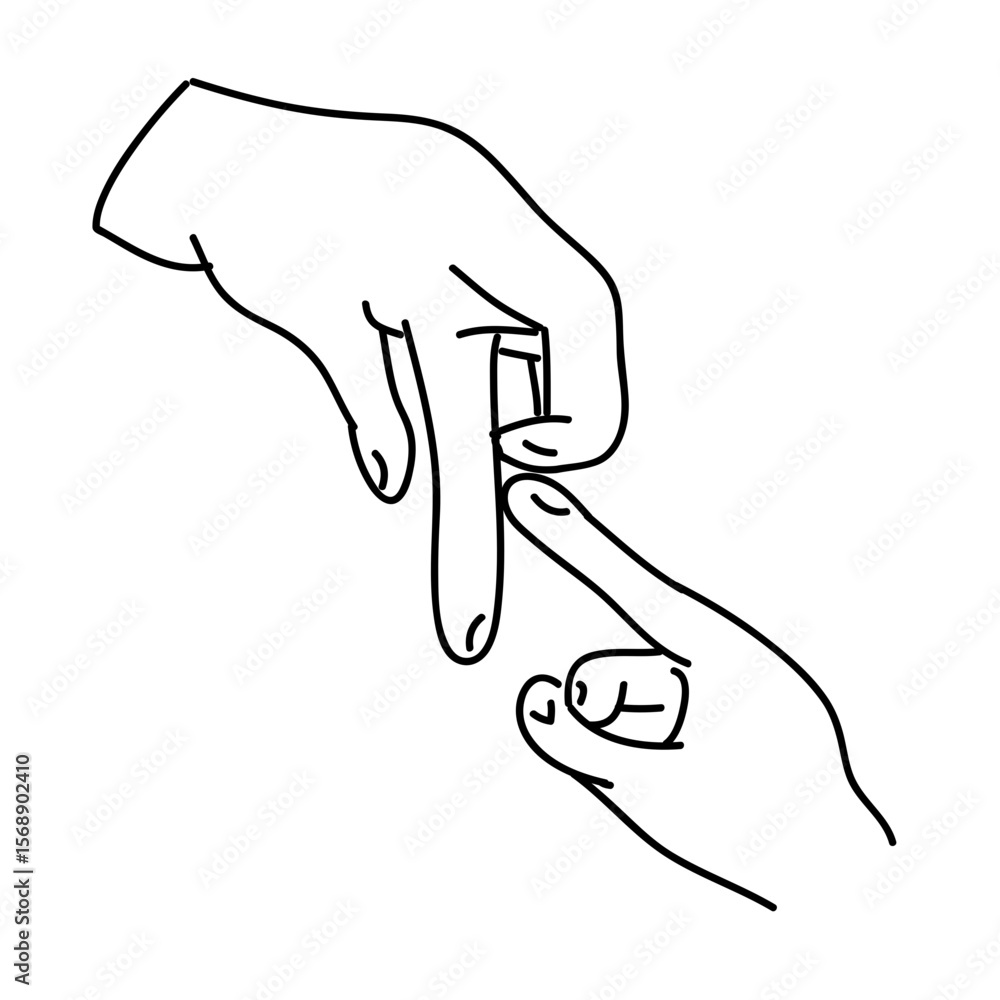Poster illustration showing the interaction of two hands with one finger touching another in a simple line 