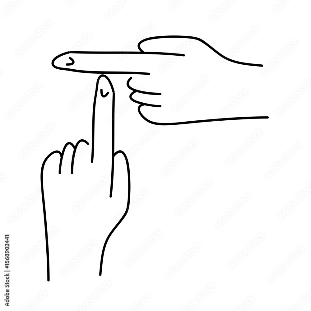 Poster illustration of two hands with fingers pointing at each other in a simple line drawing style art