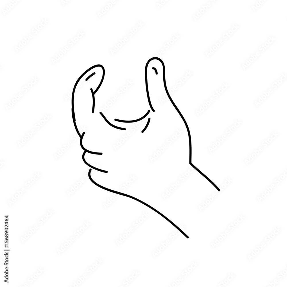 Poster outline drawing of a hand with two fingers extended in a pinching or grabbing gesture on white backg