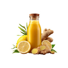 Refreshing Lemon Ginger Juice in Glass Bottle with Fresh Ingredients