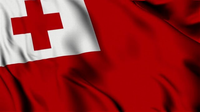 3D animation of the national flag of Tonga waving in slow motion. Close-up view with realistic fabric texture in 4K resolution. Ideal for Independence Day, patriotic videos, and national celebrations.