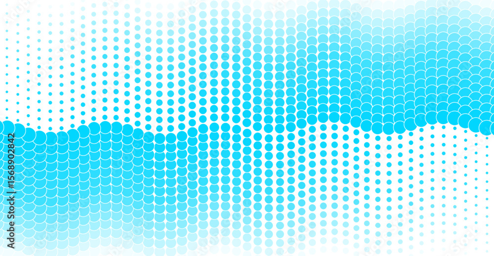 Poster bright blue minimal dotted wavy lines abstract background. geometric halftone waves concept vector d