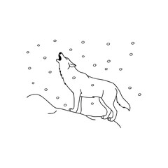 Line art wolf howling in snowstorm winter