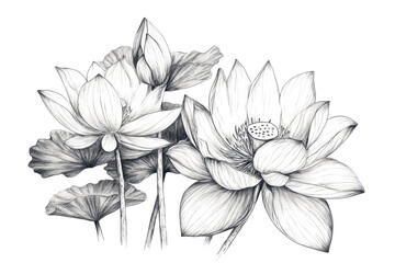 Fototapeta premium Intricate etching of lotus flowers showcasing elegance and beauty in modern art