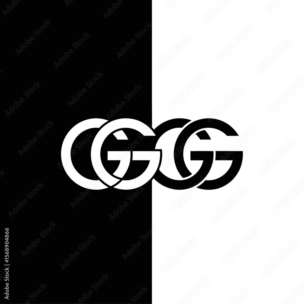 Poster three intertwined g letters are displayed in black and white isolated on white background