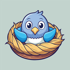 blue bird on a branch cartoon