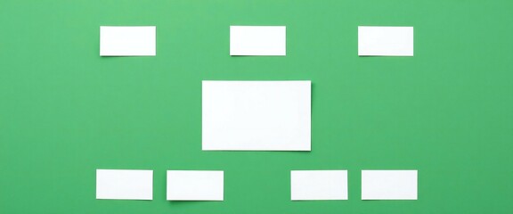 Blank white squares arranged in a hierarchical structure on a green background