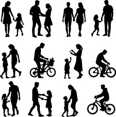 Family Activity Silhouettes Set 14 Parenting and Togetherness Icons