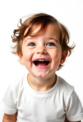 Happy toddler laughing and smiling with a cheerful expression.