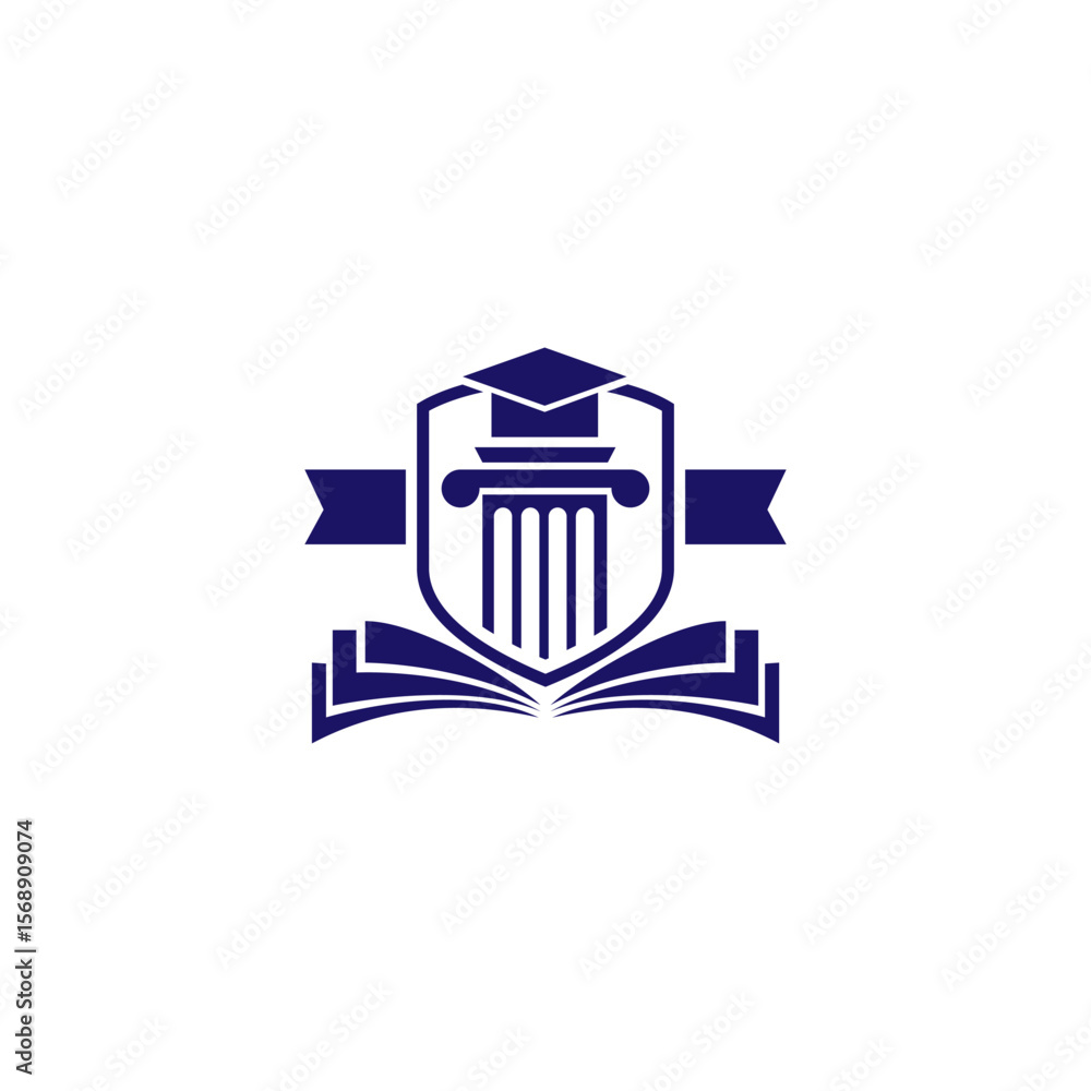 Poster university logo with emblem and badge shapes in flat design style